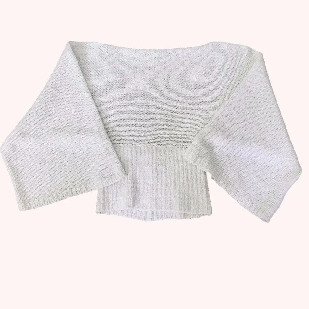 MARISA MINICUCCI White Boat Neck Bell Sleeve Minimalist Italian Knit Top M - Picture 6 of 8